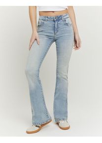 Bootcut-Jeans Tally Weijl "SPADEELETRA2", Damen, Gr. 38, N-Gr, bleach indigo wash2, Denim/Jeans, Obermaterial: 98% Baumwolle, 2% Elasthan, Abriebeffekte, bootcut fit lang, Jeans Bootcut-Jeans, Baumwollmischung, Mid Waist mit Flare Beinverlauf und Push up Effekt