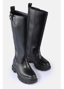 Stiefel Buffalo "ASPHA RIDING BOOT HI", Damen, Gr. 40, XL-Schaft, schwarz, Lederimitat, Schuhe Stiefel, Plateau, Langschaftstiefel, Reitstiefel mit verstellbaren Schnallen
