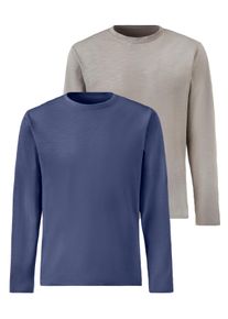 Langarmshirt John Devin "mit Slub-Garn Struktur", Herren, Gr. XL (56/58), blau (blau, grau), Slub, Obermaterial: 100% Baumwolle, unifarben, bequem lang, Rundhals, abgesteppte Kante, Shirts Langarmshirt, Longsleeve aus leichter, strukturierter Baumwollqualit&auml;t