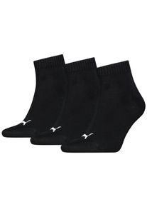Kurzsocken Puma "Puma UNISEX QUARTER PLAIN 3P", Damen, Gr. 35-38, schwarz (3x schwarz), Baumwollmischung, unifarben, elastisch, Socken Kurzsocken, Atmungsaktiv, Rippenb&uuml;ndchen, weiche Baumwollmischung, Topseller