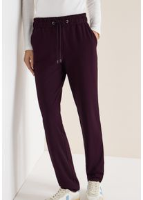Schlupfhose Cecil "Style Tracey", Damen, Gr. L (42), L&auml;nge 30, lila (eggplant rot), Web, Obermaterial: 61% Viskose, 32% Polyamid, 7% Elasthan. Futter: 100% Polyester, Glitzerstreifen, unifarben, normal lang, Hosen Schlupfhose, mit Glitzer-Tape an der Seitennaht
