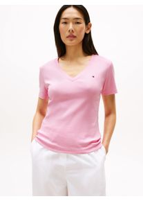 T-Shirt Tommy Hilfiger "CODY V-NECK SHORT SLEEVE", Damen, Gr. XS (34), rosa (classic pink), Jersey, Obermaterial: 100% Baumwolle, unifarben, slim fit h&uuml;ftlang, tiefer V-Ausschnitt, abgesteppte Kante, Shirts T-Shirt, mit V-Ausschnitt, Baumwolle, Slim Fit