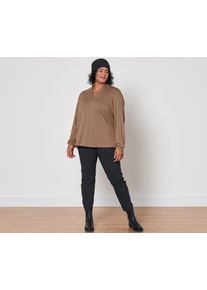 Tchibo - Női hossz&uacute; ujj&uacute; felső V-kiv&aacute;g&aacute;ssal - nő - m&eacute;ret M 40/42 - b&eacute;zs