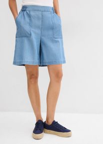 bonprix Schlupf-Shorts mit k&uuml;hlendem Leinenanteil, blau, Gr.40, Weit geschnittene Shorts in Bermuda-L&auml;nge mit teil-elastischem Komfortbund, aus Leinen
