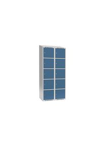 5-vaks lockerkast Fydor, 2 compartimenten, lichtgrijs / briljantblauw, B 800 mm, 2 compartimenten, schuine bovenkant, cilinderslot