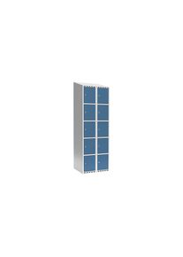 5-vaks lockerkast Fydor, 2 compartimenten, lichtgrijs / briljantblauw, B 600 mm, 2 compartimenten, schuine bovenkant, cilinderslot