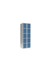 5-vaks lockerkast Fydor, 2 compartimenten, lichtgrijs / briljantblauw, B 600 mm, 2 compartimenten, platte bovenkant, cilinderslot