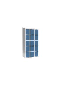 5-vaks lockerkast Fydor, 3 compartimenten, lichtgrijs / briljantblauw, B 900 mm, 3 compartimenten, schuine bovenkant, cilinderslot