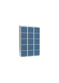 5-vaks lockerkast Fydor, 3 compartimenten, lichtgrijs / briljantblauw, b 1200 mm, 3 compartimenten, schuine bovenkant, cilinderslot