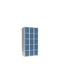 5-vaks lockerkast Fydor, 3 compartimenten, lichtgrijs / briljantblauw, b 900 mm, 3 compartimenten, platte bovenkant, cilinderslot