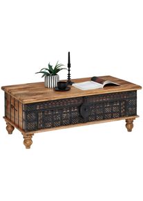 Landscape Couchtisch, Naturfarben, Holz, Metall, Mangoholz, massiv, rechteckig, rund, 60x45x120 cm, Stauraum, einfacher Aufbau, Holzm&ouml;bel, Holztische, Wohnzimmertische Holz, Couchtische Holz