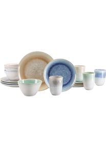 Kombiservice Creatable "Aquarius", bunt (mehrfarbig), 16 Stk., Steinzeug, Geschirr-Sets, Kombiservice, Spezialglasur, handwerklicher Look