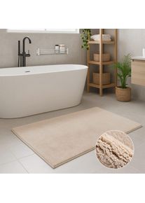 Badematte Carpet City "PURE500, Badteppich uni", beige, H:16mm, Polyester, Badematten, Badematte, Teppich Badezimmer, Badvorleger, Anti-Rutsch, Waschbar, Duschmatte