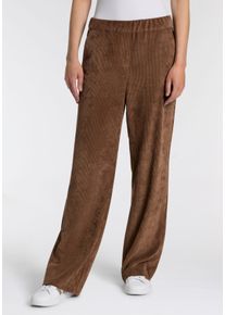 Cordhose MAC "CHIARA", Damen, Gr. 38, L&auml;nge 32, braun (light tree bark), Web, Obermaterial: 90% Polyester, 8% Polyamid, 2% Elasthan, unifarben, loose fit lang, Hosen Cordhose, mit weitem Bein