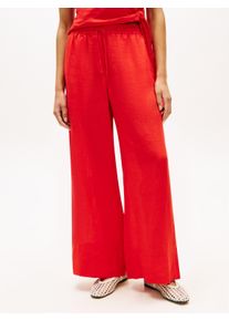 Leinenhose Tommy Hilfiger "ESS LINEN PULL ON PANTS", Damen, Gr. L (42/44), N-Gr, rot (fireworks), Web, Obermaterial: 100% Leinen, unifarben, l&auml;ssig geschnitten lang, Hosen Leinenhose, in lockerer Passform, Elastikbund