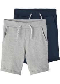 Sweatshorts name it "NKMVERMO 2P LONG SWE SHORTS UNB F NOOS", Jungen, Gr. 110, N-Gr, grau (grau melange), angeraute Sweatware, Obermaterial: 100% Baumwolle, meliert, unifarben, regular fit kurz, Hosen Sweatshorts, Baumwolle