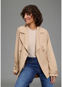 Kurzjacke Laura Scott, Damen, Gr. 34, beige, Web, Obermaterial: 100% Polyester. Futter: 100% Polyester, unifarben, normal h&uuml;ftlang, mit Riegel, Jacken Kurzjacke, kurzer Trenchcoat, &Uuml;bergangsjacke, zweireihiger Verschluss, Topseller