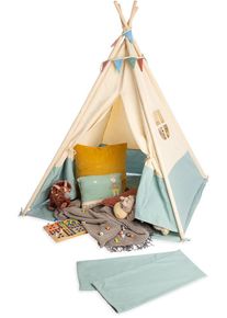 Spielzelt Pinolino "Tipi Yuma", beige (natur, blau), Spielzelte, KinderB:122cm H:155cm T:120cm, Baumwolle, Holz, Polyester, Spielzelt, mit Zeltstangen aus Holz, B:122cm H:155cm T:120cm