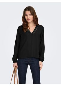 Langarmbluse Only "ONLGREGOR METTE LS LACE TOP WVN", Damen, Gr. L, schwarz, Web, Obermaterial: 100% Polyester, unifarben, regular fit normal, V-Ausschnitt, Blusen Langarmbluse, Kunstfaser, regular fit, V-Ausschnitt, Regular Waist, Topseller