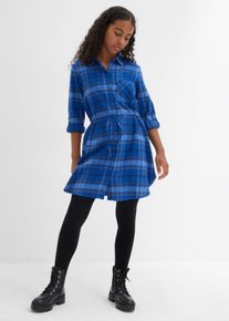 bonprix Rochie-cămașă din flanel, albastru, 134