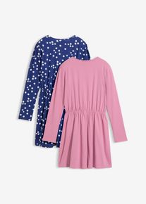 Jerseykl&auml;nning i ekologisk bomull (2-pack) - rosa - storlek 146 - bonprix