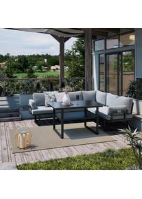 Dieter Knoll Collection Dieter Knoll Dining-Loungeset, Anthrazit, Dunkelgrau, Metall, Textil, Stein, 3-teilig, F&uuml;llung: Schaumstoff,Polyester,Polyester, seitenverkehrt montierbar, L-Form, 236x202 cm, Gartenm&ouml;bel, Gartengarnituren, Gartenm&ouml;bel-Sets