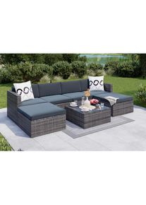 Ambia Garden Loungegarnitur, Grau, Metall, F&uuml;llung: Polyester,Polyester, 67x64x75 cm, Tische mit Glasplatte, Gartenm&ouml;bel, Loungem&ouml;bel, Loungegarnituren