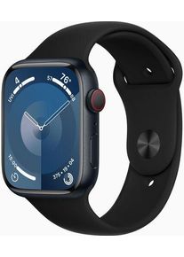 Apple Watch Series 9 Aluminium 45 mm (2023) | GPS + Cellular | Mitternacht | Sportarmband schwarz M/L
