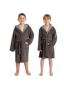 Kangaroos, Unisex, Kinderbademantel &raquo;Dalia, Ideal f&uuml;r Zuhause, Schwimmbad oder im Urlaub&laquo; 1 Stk. Uni-Farben mit Streifen, anthrazit, 128/134 L&auml;nge: 84