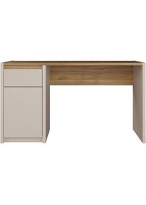FORTE, Schreibtisch &raquo;Oak Squere&laquo; B/H/T 130/72/51,7cm, Soft Close, Vollauszug, Mauvella Eiche/Sand + Sand + Mauvella Eiche,