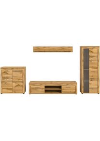 Mid.you , Eiche Wotan , Glas, Holzwerkstoff , 6 F&auml;cher , 330x159x35 cm , FSC MIX , Wohnzimmer, Wohnw&auml;nde, Wohnw&auml;nde