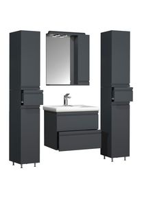 Mid.you , Anthrazit , Glas, Keramik, Holzwerkstoff , 6 F&auml;cher , 4 Schublade(n),2 Schublade(n) Schubladen , 120 cm , h&auml;ngend, Spiegel mit Ablage , Badezimmer, Badm&ouml;bel-Sets & -Serien, Badm&ouml;bel-Sets