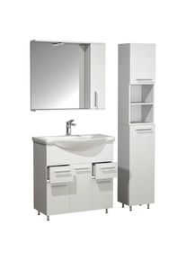 Mid.you , Wei&szlig; , Glas, Holzwerkstoff , 6 F&auml;cher , 2 Schublade(n),2 Schublade(n) Schubladen , 105 cm , erweiterbar, Spiegel mit Ablage , Badezimmer, Badm&ouml;bel-Sets & -Serien, Badm&ouml;bel-Sets