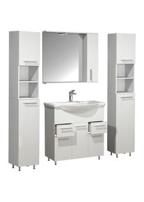 Mid.you , Wei&szlig; , Glas, Holzwerkstoff , 10 F&auml;cher , 2 Schublade(n),2 Schublade(n) Schubladen , 135 cm , Spiegel mit Ablage , Badezimmer, Badm&ouml;bel-Sets & -Serien, Badm&ouml;bel-Sets