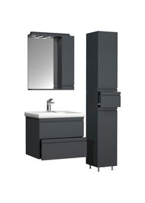 Mid.you , Anthrazit , Glas, Keramik, Holzwerkstoff , 4 F&auml;cher , 2 Schublade(n),2 Schublade(n) Schubladen , 90 cm , h&auml;ngend, Spiegel mit Ablage , Badezimmer, Badm&ouml;bel-Sets & -Serien, Badm&ouml;bel-Sets