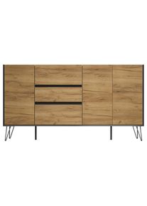 P & B , Graphitfarben, Eichefarben , Holzwerkstoff , 3 Schublade(n) Schubladen , 177x93.6x42 cm , stehend , Kleinm&ouml;bel, Kommoden, Sideboards