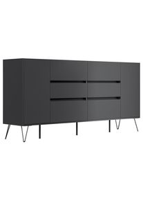 P & B , Graphitfarben, Eichefarben , Holzwerkstoff , 6 Schublade(n) Schubladen , 199x93.6x42 cm , stehend , Kleinm&ouml;bel, Kommoden, Sideboards