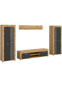 Mid.you , Eiche Wotan , Glas, Holzwerkstoff , 7 F&auml;cher , 310x159x35 cm , FSC MIX , Wohnzimmer, Wohnw&auml;nde, Wohnw&auml;nde