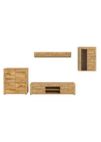 Mid.you , Eiche Wotan , Glas, Holzwerkstoff , 4 F&auml;cher , 330x169x35 cm , FSC MIX , Wohnzimmer, Wohnw&auml;nde, Wohnw&auml;nde