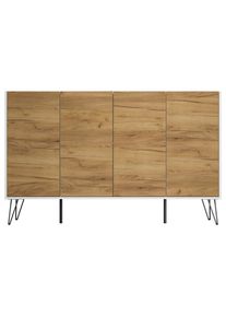 P & B , Eichefarben, Wei&szlig; Hochglanz , Holzwerkstoff , 155x93.6x42 cm , stehend , Kleinm&ouml;bel, Kommoden, Sideboards