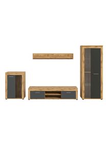 Mid.you , Eiche Wotan , Glas, Holzwerkstoff , 3 F&auml;cher , 310x169x35 cm , FSC MIX , Wohnzimmer, Wohnw&auml;nde, Wohnw&auml;nde