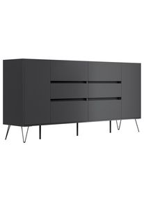 P & B , Graphitfarben , Holzwerkstoff , 6 Schublade(n) Schubladen , 199x93.6x42 cm , stehend , Kleinm&ouml;bel, Kommoden, Sideboards