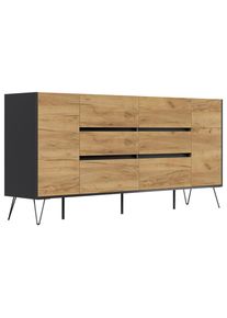 P & B , Graphitfarben, Eichefarben , Holzwerkstoff , 6 Schublade(n) Schubladen , 199x93.6x42 cm , stehend , Kleinm&ouml;bel, Kommoden, Sideboards