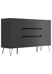 P & B , Graphitfarben, Eichefarben , Holzwerkstoff , 3 Schublade(n) Schubladen , 155x93.6x42 cm , stehend , Kleinm&ouml;bel, Kommoden, Sideboards