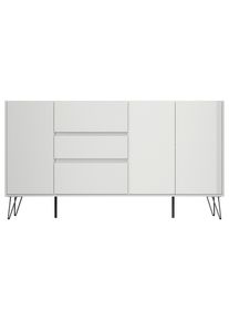 P & B , Eichefarben, Wei&szlig; Hochglanz , Holzwerkstoff , 3 Schublade(n) Schubladen , 177x93.6x42 cm , stehend , Kleinm&ouml;bel, Kommoden, Sideboards