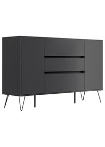 P & B , Graphitfarben , Holzwerkstoff , 3 Schublade(n) Schubladen , 155x93.6x42 cm , stehend , Kleinm&ouml;bel, Kommoden, Sideboards