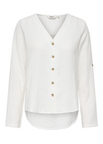 Langarmbluse Only "ONLTHYRA LIFE V-NECK L/S SHIRT NOOS WVN", Damen, Gr. XL, wei&szlig; (cloud dancer), Web, Obermaterial: 100% Baumwolle, unifarben, regular fit Po-bedeckend, Blusen Langarmbluse, Baumwolle, regular fit