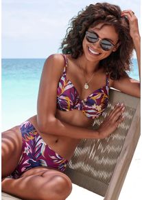 B&uuml;gel-Bikini-Top Lascana "Odetta", Damen, Gr. 36, Cup D, bunt (bordeaux bedruckt), Recycling-Polyamid, bedruckt, Bikini-Oberteile B&uuml;gel-Bikini-Top, im floralen Design