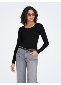 Langarmshirt Only "ONLLIVE LOVE L/S ONECK", Damen, Gr. XS, schwarz, Jersey, Obermaterial: 95% Baumwolle, 5% Elasthan, unifarben, normal, Rundhals, Shirts Langarmshirt