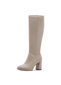 Stiefel Tamaris, Damen, Gr. 38, XS-Schaft, helltaupe, Textil, Veloursleder, unifarben, Schuhe Stiefel, Langschaftstiefel, Businessstiefel in schmaler Form, XS-Schaft